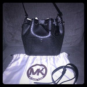 MK Black drawstring bucket bag.
